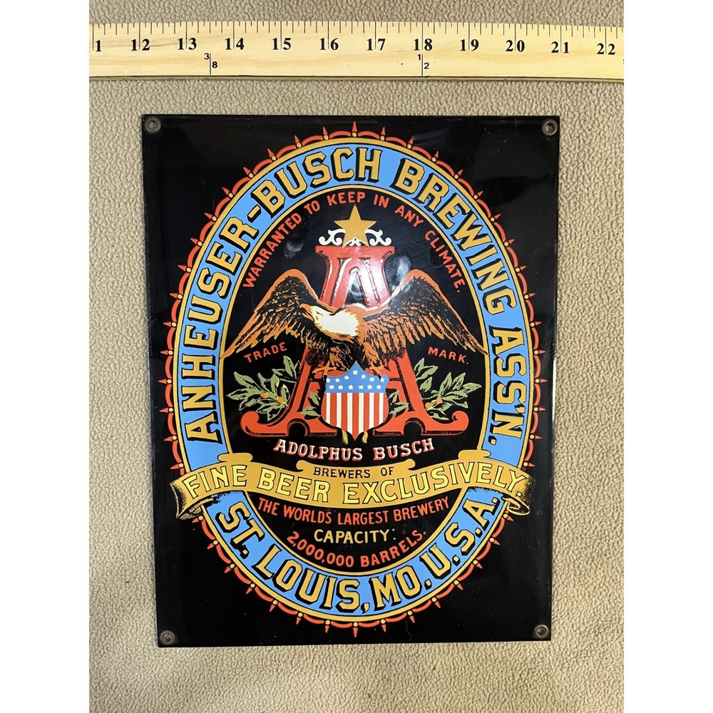Vintage‎ Anheuser Busch Brewing Association Tin Sign Adolphus Busch St Louis